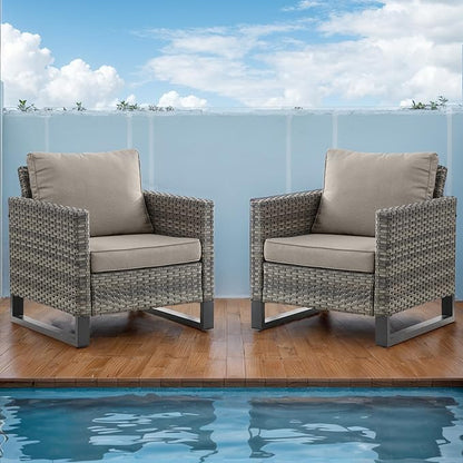 Rilyson Wicker Outdoor Patio Chairs Set of 2-2 Piece Rattan Chairs with Waterproof Wicker,Comfortable Cushions and Sturdy Metal Frame for Outside Porch Deck Backyard(Mixed Grey/Grey)