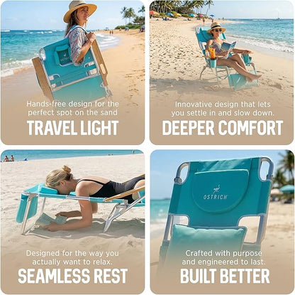 Ostrich the Deluxe 3N1 Lightweight Lawn Beach Reclining Lounge Chair with Footrest, Outdoor Furniture for Patio, Balcony, Backyard, or Porch, Aqua