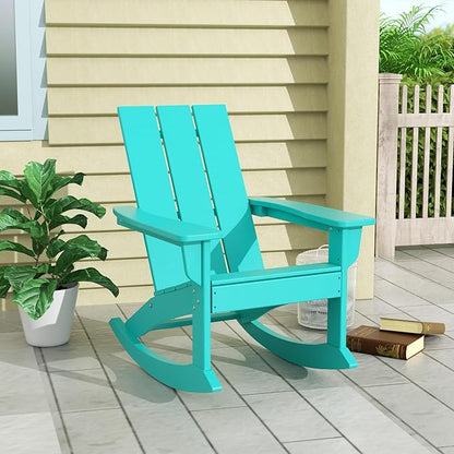 Costaelm Outdoor Adirondack Chair, All Weather Resistant Lawn Chairs Balcony Chair and Fire Pit Chairs, Patio Chair Outdoor Porch Rocking Chair High Back HDPE Poly Lumber, Turquoise