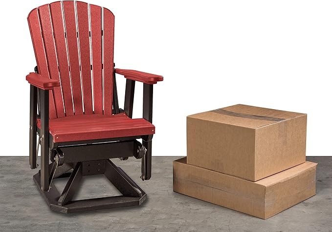 DutchCrafters Slat Fan Back Poly Adirondack Swivel Glider Outdoor Patio Chair (Tudor Brown & Cedar)