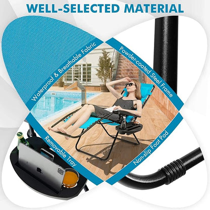 Giantex 2 PCS Zero Gravity Chair, Outdoor Chaise Lounge with Cup Holder, Patio Folding Chairs Recliner for Yard Pool Lawn Balcony, Blue