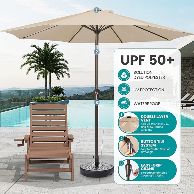 SERWALL Patio Chaise Lounge Chair Set of 2 with 9FT Patio Umbrella, 78'' HDPE Outdoor Lounger - Photo 4