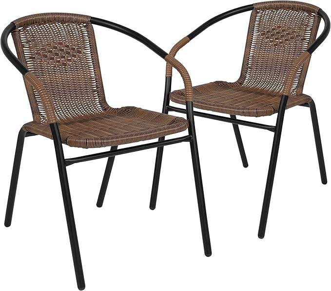 EMMA + OLIVER Set of 2 Modern Rattan Indoor/Outdoor Stack Chairs - Photo 2