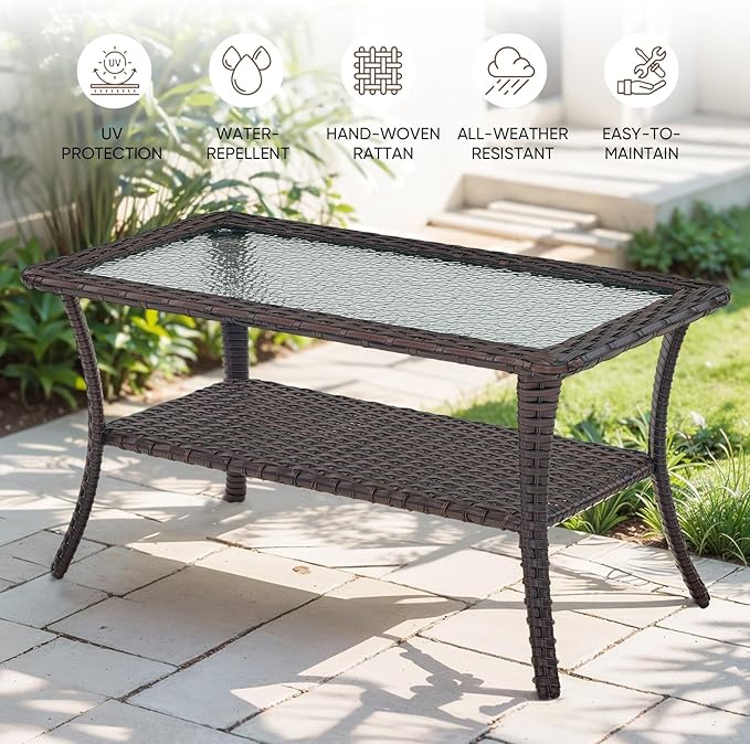 Patio Loveseat Glider Set, Resin Wicker Loveseat Glider with 4 Swivel Patio Chiars Coffee Table 2 Side Table, 8 Piece Patio Conversation Loveseat Set, Brown Wicker|Grey Cushions