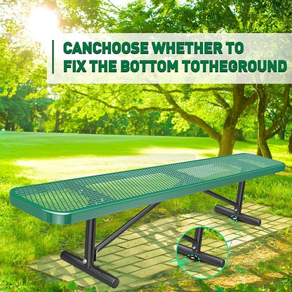 Thermoplastic Coated Iron Park Bench for Outside, Heavy Duty Metal Garden Bench, Expanded Commercial Grade Seating for Shopping Malls, Lawn Yard Porch Entryway (Green without Backrest, 96IN)