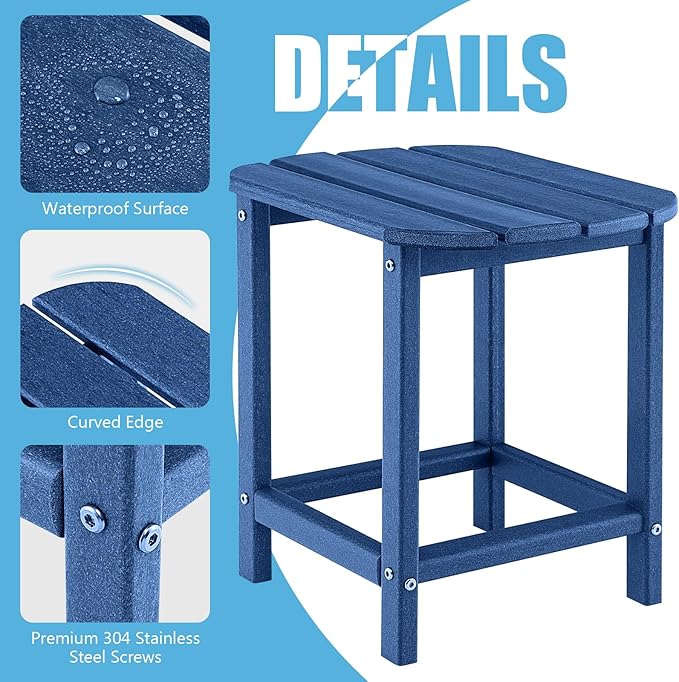 Giantex 18-Inch Outdoor Side Table, Weather Resistant Small HDPE Adirondack Table, Square Tea Table for Outside, Patio, Backyard, Poolside, Garden, Balcony, Navy