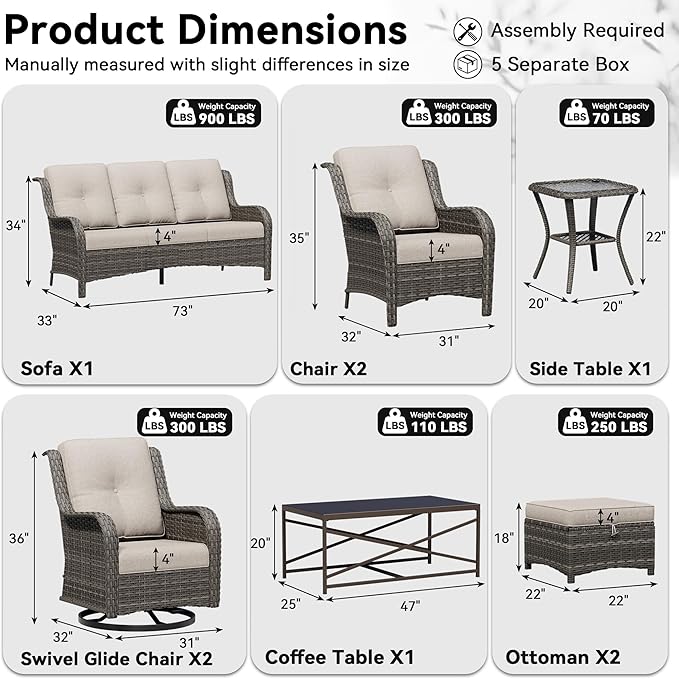 9 Piece Outdoor Wicker Patio Furniture Set, Patio Chairs Set with Thickened Olefin Cushions, High Back and Deep Seating - Photo 2