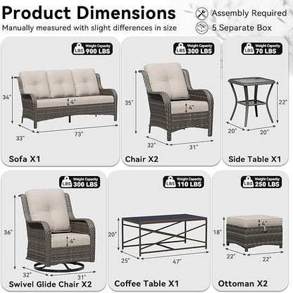 9 Piece Outdoor Wicker Patio Furniture Set, Patio Chairs Set with Thickened Olefin Cushions, High Back and Deep Seating, Hand-Woven PE Rattan, Ottoman for Porch, Deck