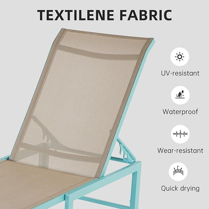 Outdoor Pool Lounge Chairs, Aluminum Patio Lounge Chairs, Five-Position Recliner Loungers for Poolside Yard Balcony Deck Beach (Blue,1PCS)