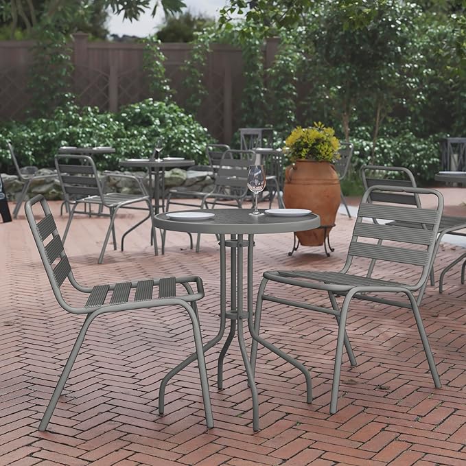 Flash Furniture Bellamy 23.75'' Round Tempered Glass Metal Table, Silver - Photo 2