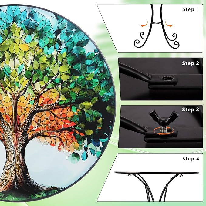 18" Side Table Outdoor, Tree Pattern Metal Accent Table, Indoor Small Round End Tables, Plant Stand Tables for Patio Yard Balcony Garden Bedside