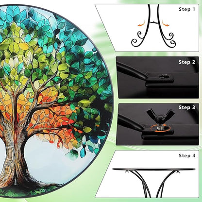 18" Side Table Outdoor, Tree Pattern Metal Accent Table, Indoor Small Round End Tables, Plant Stand Tables for Patio Yard Balcony Garden Bedside