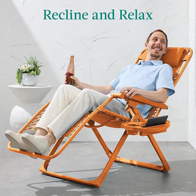 Best Choice Products Adjustable Zero Gravity Chair, Monochromatic Color Folding Patio Recliner w/Side Tray - Photo 4