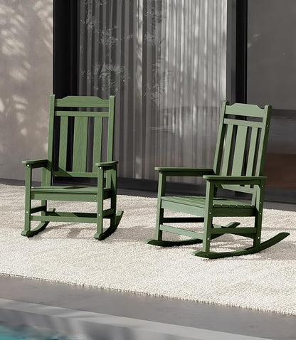 SERWALL Oversized Rocking Chair Set of 2 Outdoor, HDPE Outdoor Rocking Chair Set of 2, Avocado