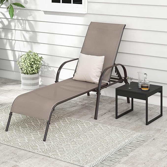 Giantex 2 Pack Patio Lounge Chair, Outdoor Chaise Lounge with 5 Adjustable Backrest, Sturdy Steel Frame - Photo 9