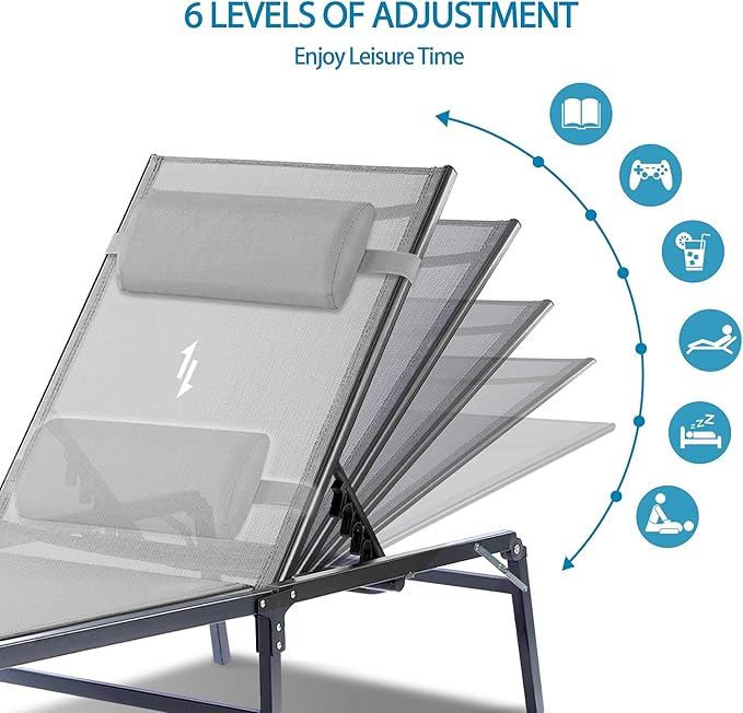 Foldable Outdoor Lounge Chairs Set of 2, No Assembly Chaise Lounge Outdoor with Cup Holder and 6 Adjustable Positions - Photo 4