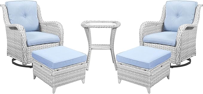 Belord 5 Piece Wicker Patio Furniture Set, Outdoor Swivel Rocker Chairs Set of 2 with Ottomans and Side Table - Photo 1