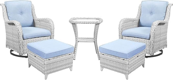 Belord 5 Piece Wicker Patio Furniture Set, Outdoor Swivel Rocker Chairs Set of 2 with Ottomans and Side Table - Photo 1