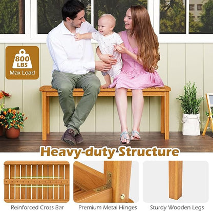 HAPPYGRILL Outdoor Acacia Wood Bench, Patio Dining Picnic Bench for Entryway Garden Poolside Balcony, 800 LBS Max Load (2)