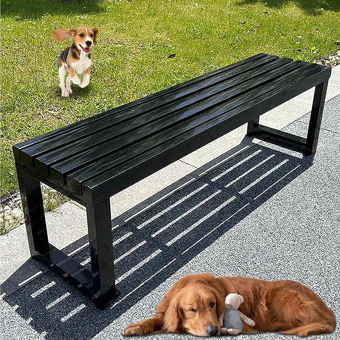 Garden Benches with Metal Legs, Outdoor Bench for Garden, Smooth and Comfortable, can Accommodate 2-3 People(Black,80cm)