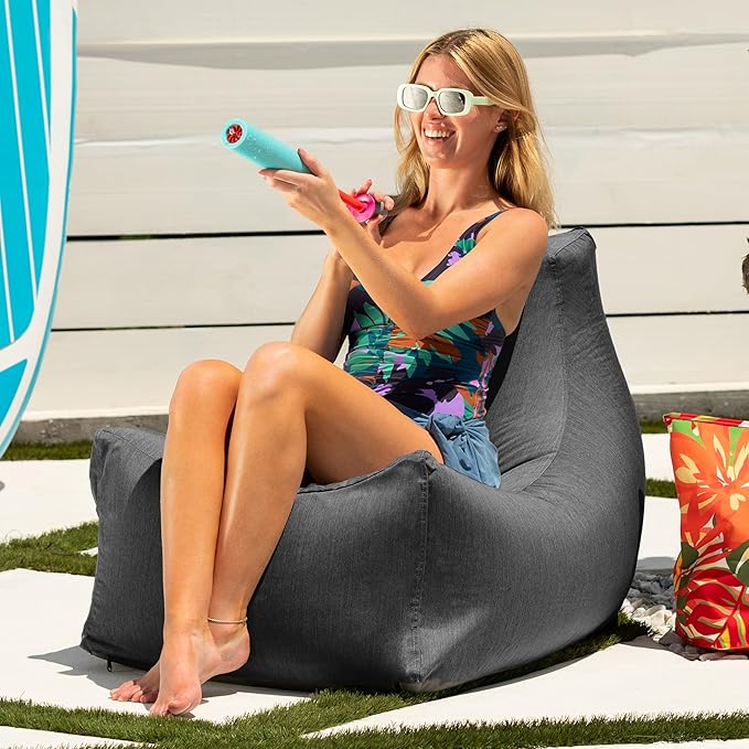 Jaxx Juniper Outdoor Bean Bag Patio Chair & Poolside Lounge, Charcoal Sunbrella