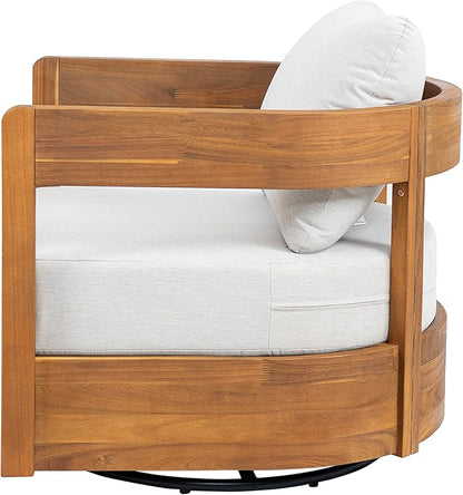 Christopher Knight Home Telluride Outdoor Acacia Wood Swivel Club Chair with Removable Cushion, 360° Rotating Patio Armchair for Garden, Balcony, or Poolside Seating, Teak + Beige