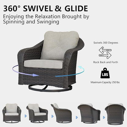 Wicker Swivel Rocking Chairs - Outdoor Brown Wicker Swivel Glider Chair Outdoor Rocking Chair with Water-Resistant Cushions, Beige
