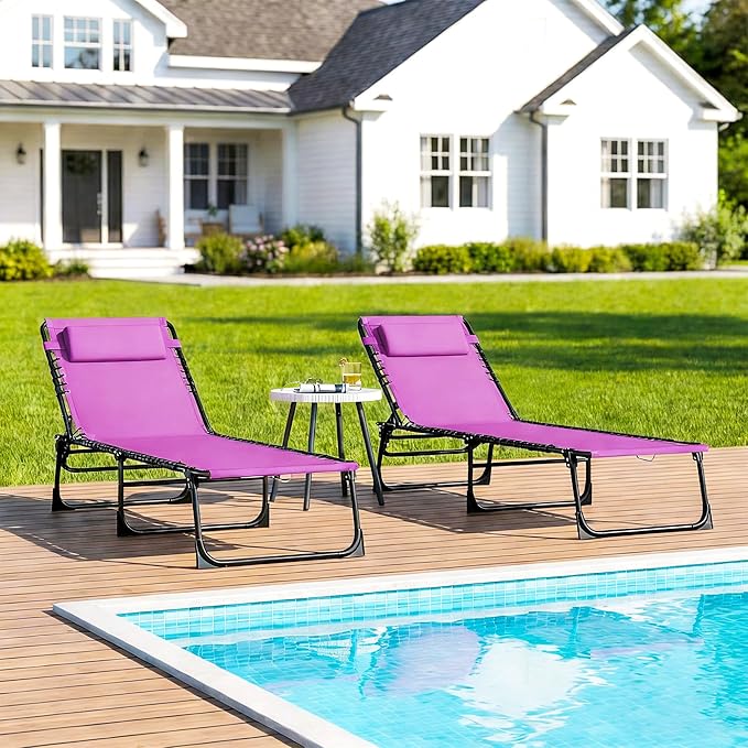 Outsunny Folding Chaise Lounge Chair Set of 2, Patio Sun Tanning Chair - Photo 9