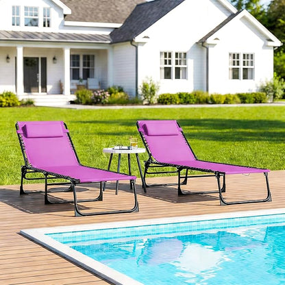 Outsunny Folding Chaise Lounge Chair Set of 2, Patio Sun Tanning Chair, Outdoor Chaise Lounger with 4-Position Reclining Back, Breathable Mesh Seat for Beach, Poolside, Yard, Purple