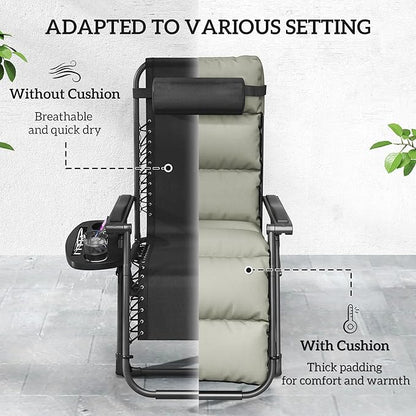 Outsunny Zero Gravity Chairs Set of 2, Reclining Folding Zero Gravity Lounge Chair, Outdoor Lounge Chairs with Removable Cushion, Headrest, and Cup Phone Holder Tray for Patio, Beach, Gray