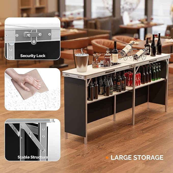 VINGLI 43" Portable Bar Table, 3-Tier Shelves, Carry Bag，Mobile Bar Table for Events, Party, Camping, Picnic, Tradeshow - Photo 6