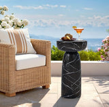 Marble Side Table, 24" Modern Accent Table with Pedestal Stand, Durable Faux Marble Side Table for Small Spaces - Photo 4