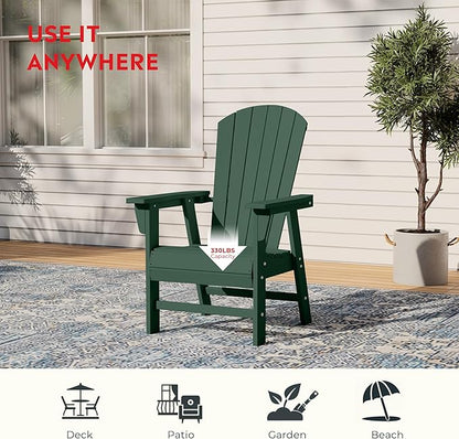 Costaelm Outdoor Adirondack Chair, HDPE Patio Balcony Chairs, Portside Seashell Nautical Curveback Adirondack Chair and Fire Pit Chairs, Dark Green