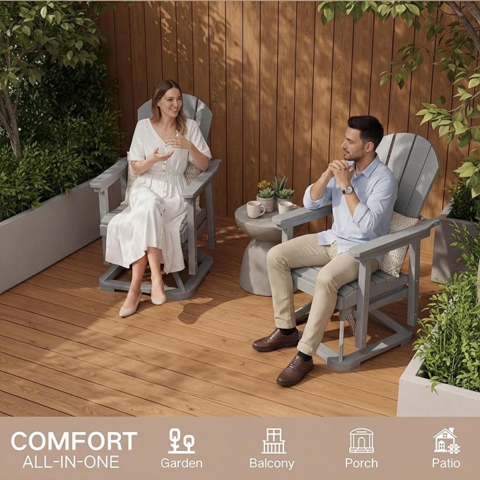 Kingdura Adirondack Swivel Glider Chair, HDPE Patio Glider Rocking Chair for Outdoor, All-Weather Glider Chair for Porch Balcony Lawn Poolside, 450LBS Capacity (Grey)