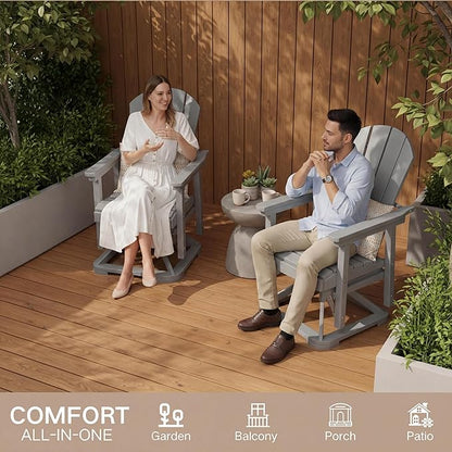 Kingdura Adirondack Swivel Glider Chair, HDPE Patio Glider Rocking Chair for Outdoor, All-Weather Glider Chair for Porch Balcony Lawn Poolside, 450LBS Capacity (Grey)