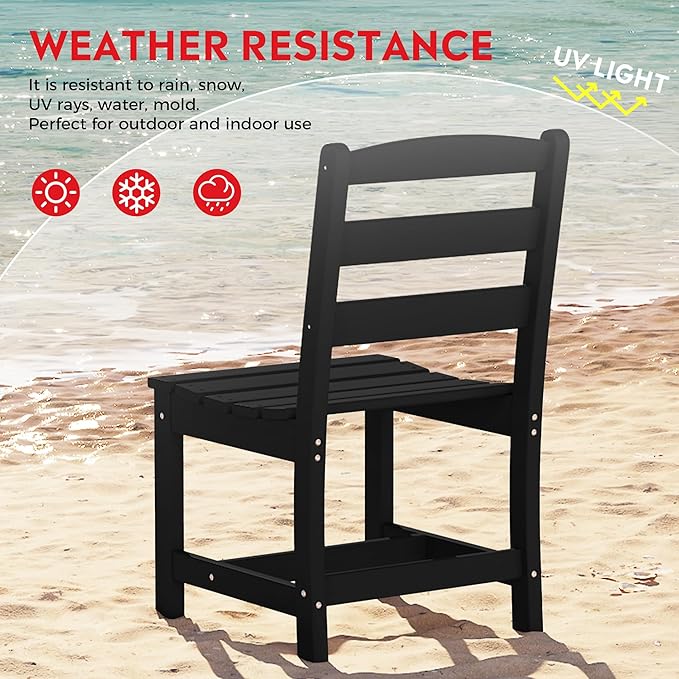 Costaelm Outdoor Dining Chair, Armless Patio Adirondack Chair, HDPE Poly Lumber, Waterproof Indoor/Outdoor Restaurant Bistro Dining Chair for Outside Porch Backyard Garden, Black