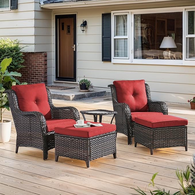 Belord Wicker Furniture 4 Pieces Outdoor Patio Furniture Set Patio Chairs with Ottomans Conversation Set for Porch - Photo 8