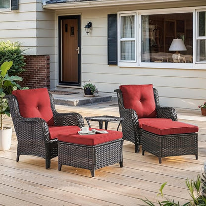Belord Wicker Furniture 4 Pieces Outdoor Patio Furniture Set Patio Chairs with Ottomans Conversation Set for Porch Garden Deck Balcony Poolside