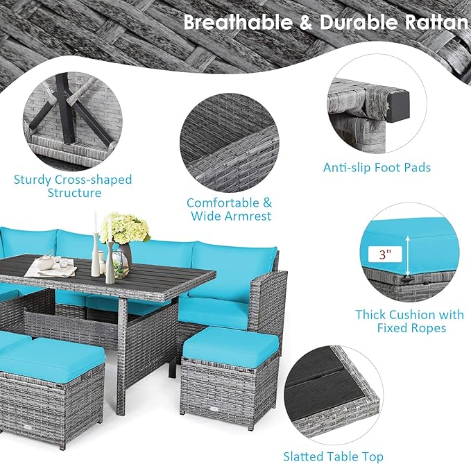 COSTWAY 7 PCS Wicker Outdoor Conversation Set, Patio Sectional Furniture Sofa Set with Table & Seat Cushions - Photo 7