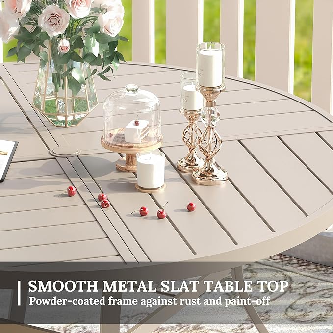 VICLLAX Round Patio Table with Adjustable Umbrella Hole for 8, All Weather Metal Outdoor Dining Table for Lawn Garden - Photo 5