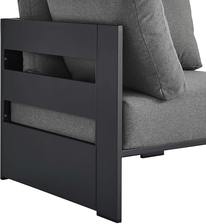 Modway Tahoe Aluminum Outdoor Sectional Corner Chair in Gray Charcoal with Weather-Resistant Cushions, Deep Seat Modular for Patio Furniture Lounge Set
