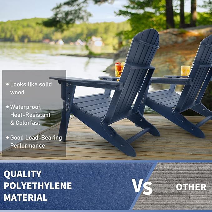 FUNBERRY Folding Adirondack Chairs Set of 4 with Adjustable Backrest, HDPE All Weather Fire Pit Chairs with Cup Holder