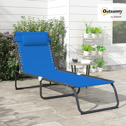 Outsunny Folding Chaise Lounge Chair, Patio Sun Tanning Chair, Outdoor Chaise Lounger with 4-Position Reclining Back, Breathable Mesh Seat for Beach, Poolside, Yard, Blue