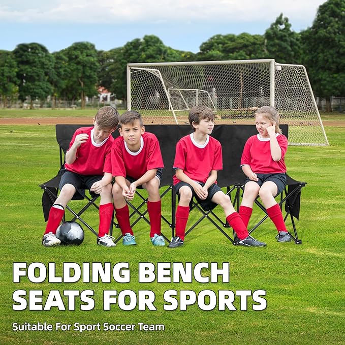 G GOOD GAIN Portable Soccer Bench - Team Bench Soccer 4 Seats with Bag, Sideline Folding Bench, Folded Chair Seating 4 for Football Camp Outdoor Sport Events, Team Chairs for Adults, Black
