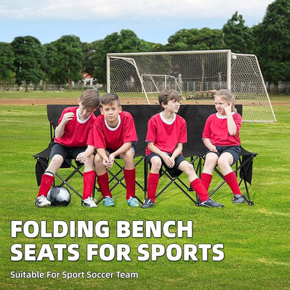 G GOOD GAIN Portable Soccer Bench - Team Bench Soccer 4 Seats with Bag, Sideline Folding Bench, Folded Chair Seating 4 for Football Camp Outdoor Sport Events, Team Chairs for Adults, Black