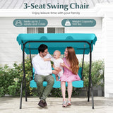 RELAX4LIFE 3-Person Porch Swing Chair - Outdoor Swing w/Adjustable Canopy, Removable Cushion & Metal Frame Stand - Photo 3