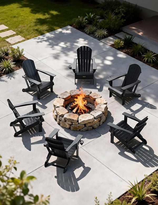 Plastic HDPE Adirondack Chair, Set of 6, Folding Adirondack Chair Weather Resistant with Cup Holder - Photo 1