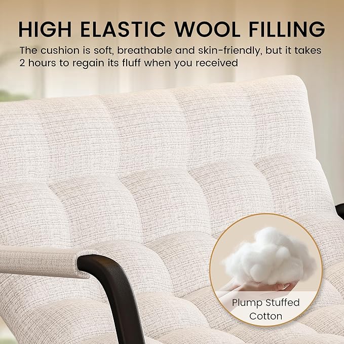 Indoor Outdoor Patio Rocking Chairs, Papasan Rocking Chairs, Double Papasan Chair with Cushion, Oversized Modern Rocker Chairs for Living Room, Bedroom, Porch, Garden Beige