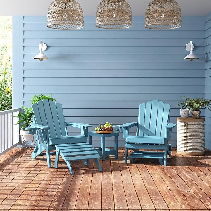 FOOWIN Folding Adirondack Ottoman Set of 4, HDPE All Weather Adirondack Footrests, Ottoman for Adirondack Chair,Patio Footstool for Outside Easy Storage,for Patio, Backyard, Porch, Garden, Light Blue