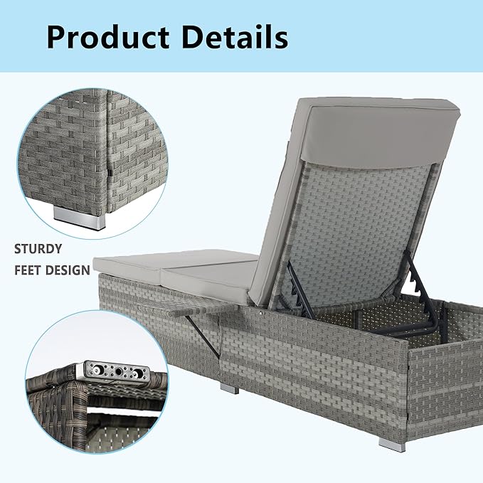 Outdoor Chaise Lounge Chair Set of 2 Wicker Pool Lounge Chairs Tanning Lounges for Outside Lawn Sunbathing Chairs with - Photo 6